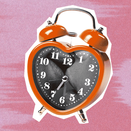 sWant to Have More Sex? Try Scheduling It/ cheduling sex/morning sex: heart-shaped analog alarm clock on pink background