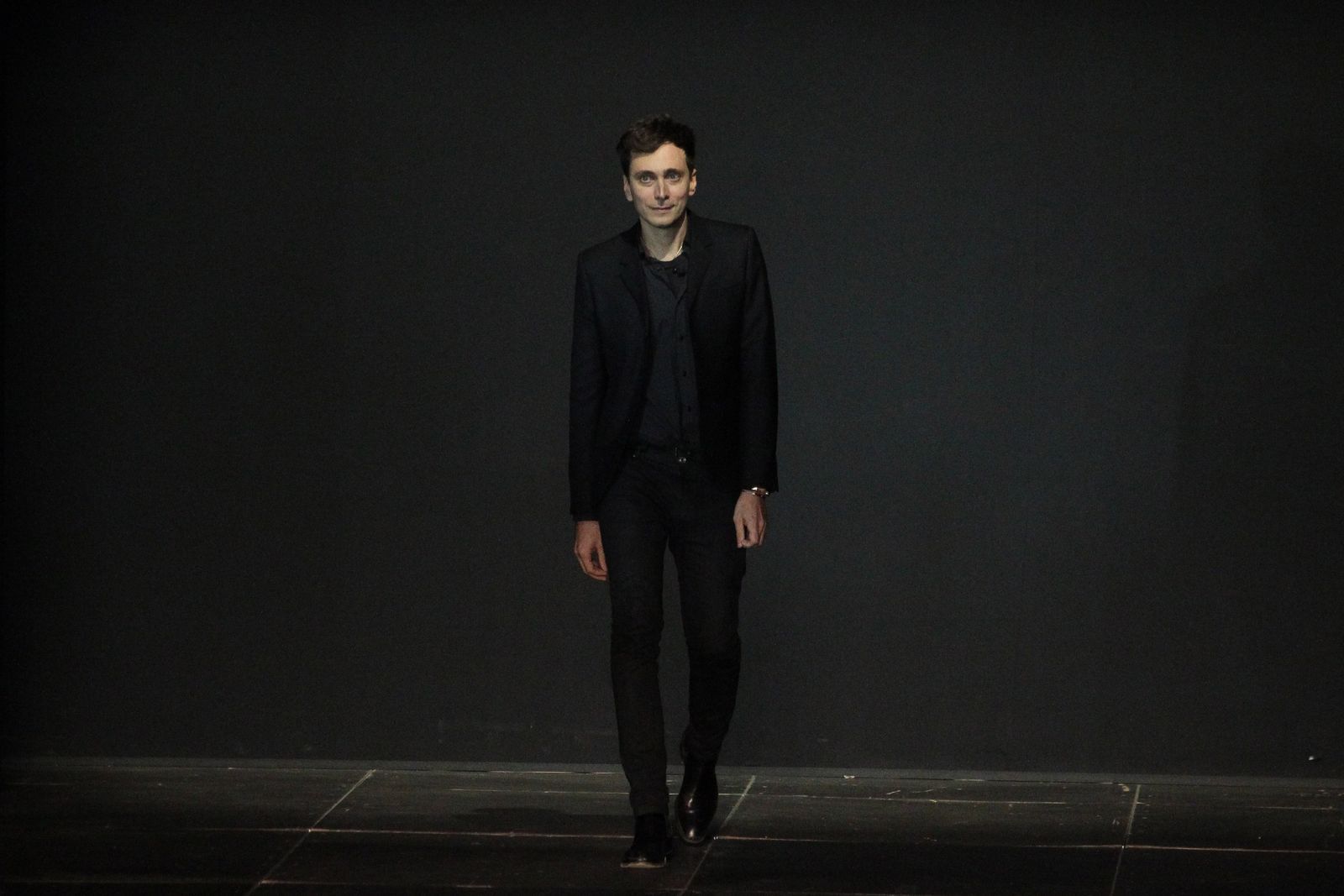 PARIS FRANCE  OCTOBER 01 Hedi Slimane walks the runway during the Saint Laurent Spring  Summer 2013 show as part of...
