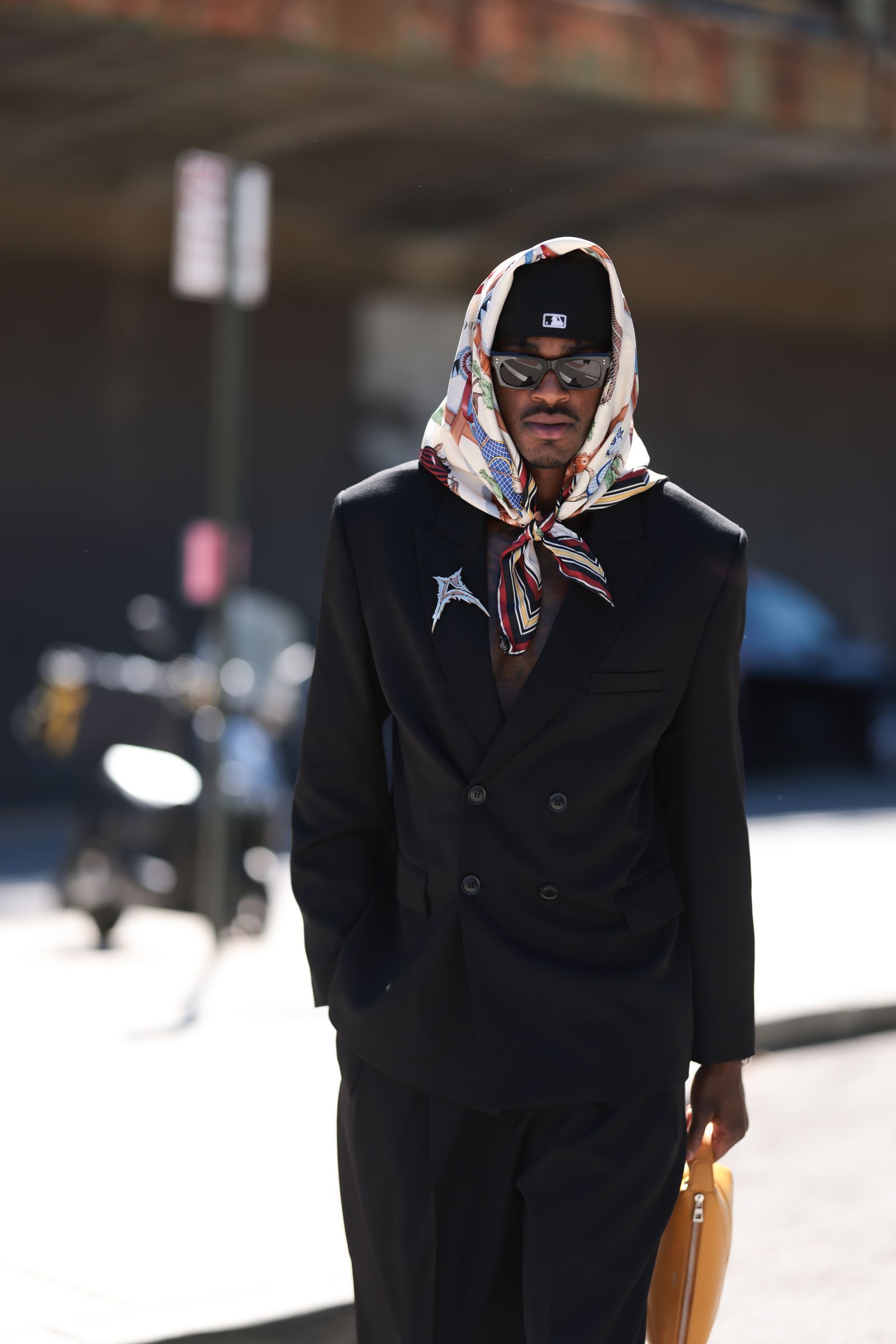 NEW YORK NEW YORK  SEPTEMBER 08 Jarred Vanderbilt is seen wearing a multicolored â€œForever Scarf 90â€ in silk twill...