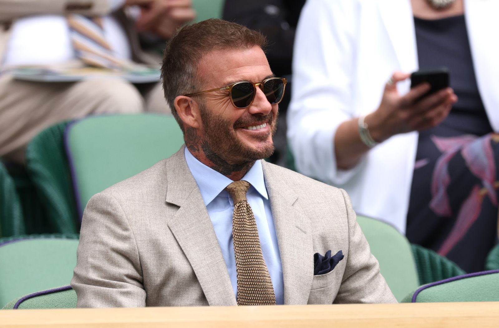 LONDON ENGLAND  JULY 01 David Beckham is seen in the Royal Box ahead of the Gentlemen's Singles first round match...