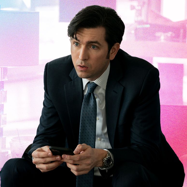 Image may contain: Tie, Accessories, Accessory, Suit, Coat, Clothing, Overcoat, Apparel, Nicholas Braun, Human, and Person