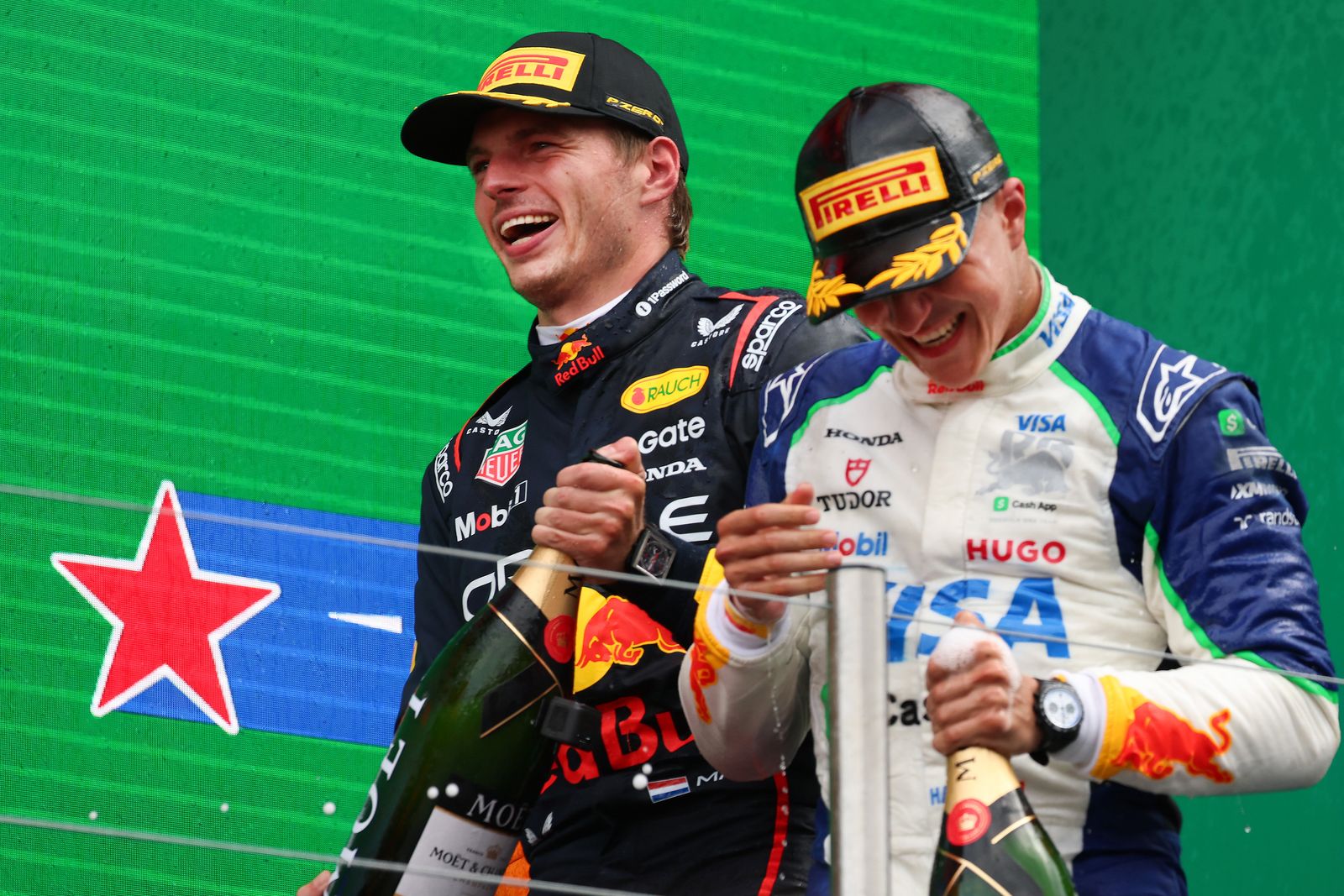 ZANDVOORT NETHERLANDS  AUGUST 31 Second placed Max Verstappen of the Netherlands and Oracle Red Bull Racing and Third...