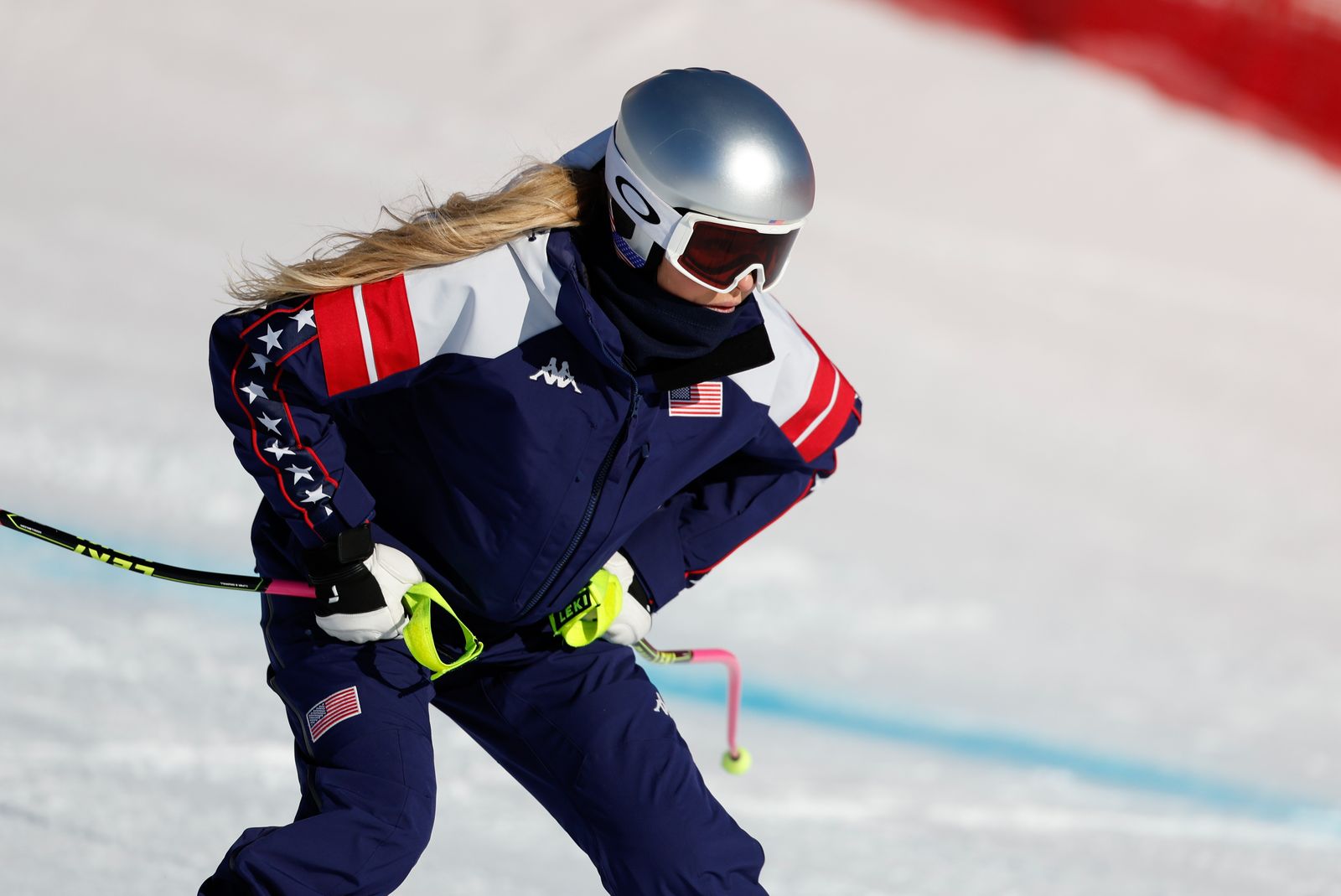 CORTINA D'AMPEZZO ITALY  FEBRUARY 8 Lindsey Vonn of Team United States inspects the course during the Women's Downhill...