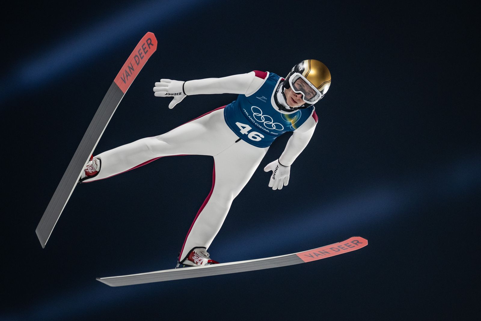 VAL DI FIEMME ITALY  FEBRUARY 5 Daniel Tschofenig of Team Austria in action during the Menâ€™s Ski Jumping Training on...