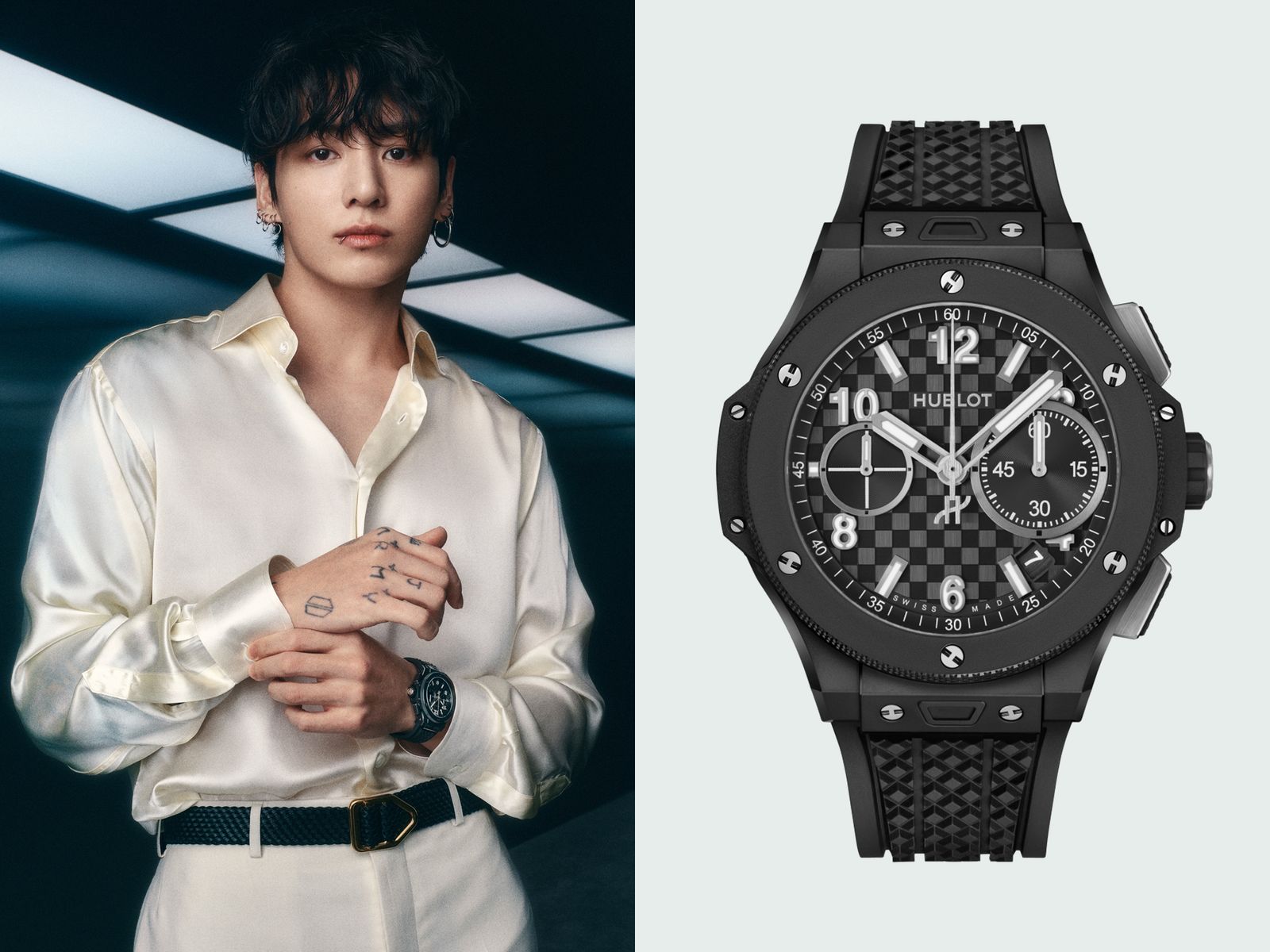 Image may contain Jungkook Wristwatch Arm Body Part and Person