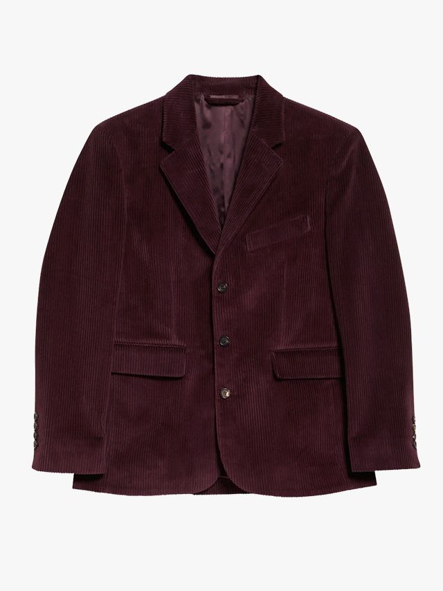 Image may contain Blazer Clothing Coat Jacket Velvet Formal Wear and Suit