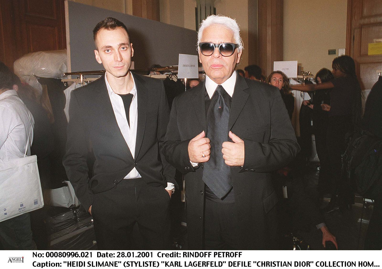 Hedi Slimane Karl Lagerfeld at theChristian Dior Catwalk Menswear Autumn Winter 20012002 In Paris.