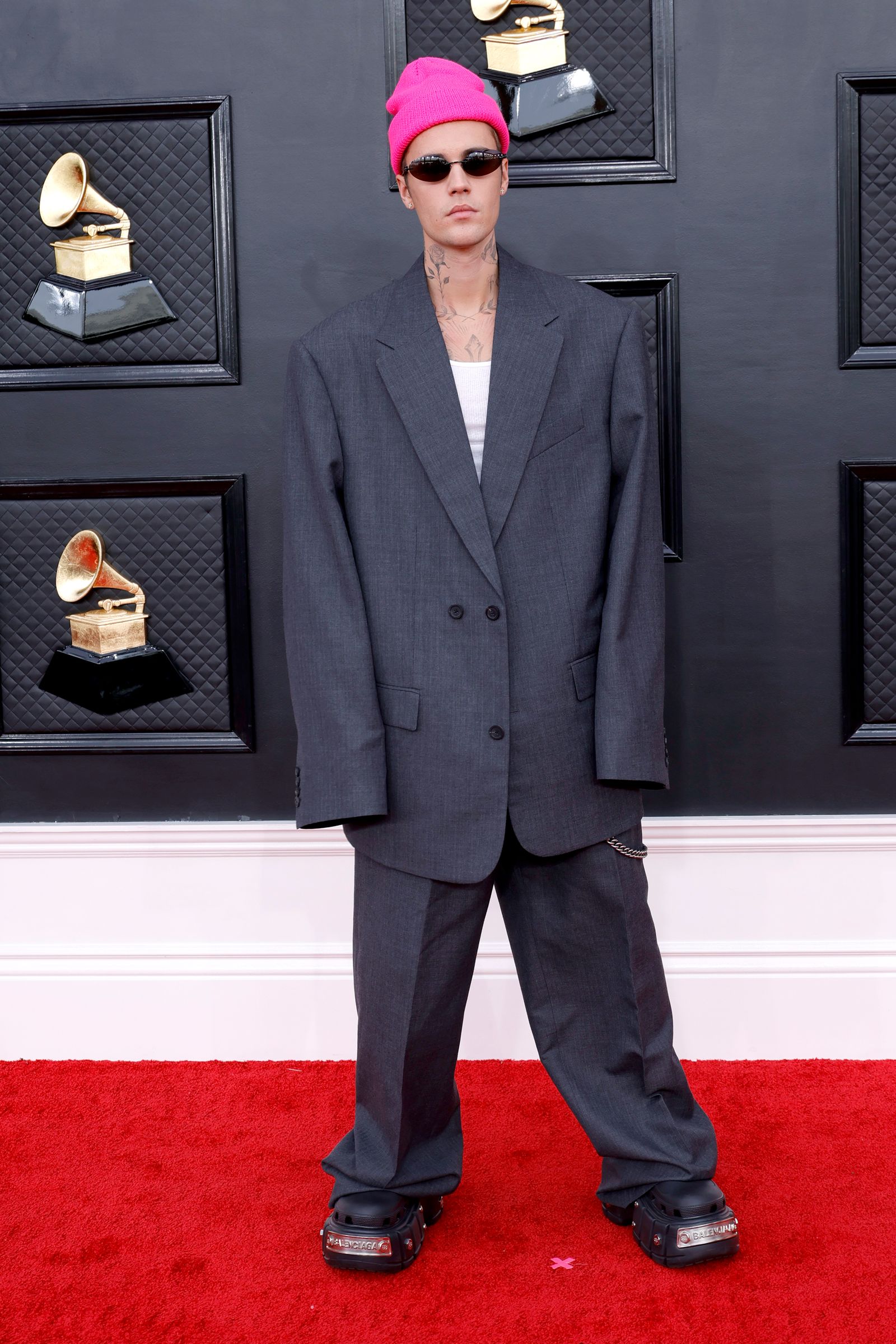 LAS VEGAS NEVADA  APRIL 03 Justin Bieber attends the 64th Annual GRAMMY Awards at MGM Grand Garden Arena on April 03...